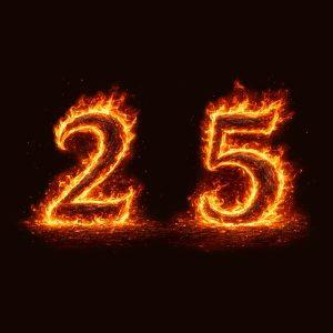 A graphic of a burning 2 and a burning 5