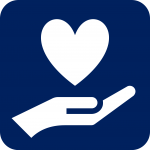 icon of outstretched hand with heart shape above it, representing charity