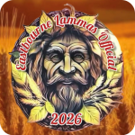 Lammas logo showing druid/pagan figure on a background of a field of barley